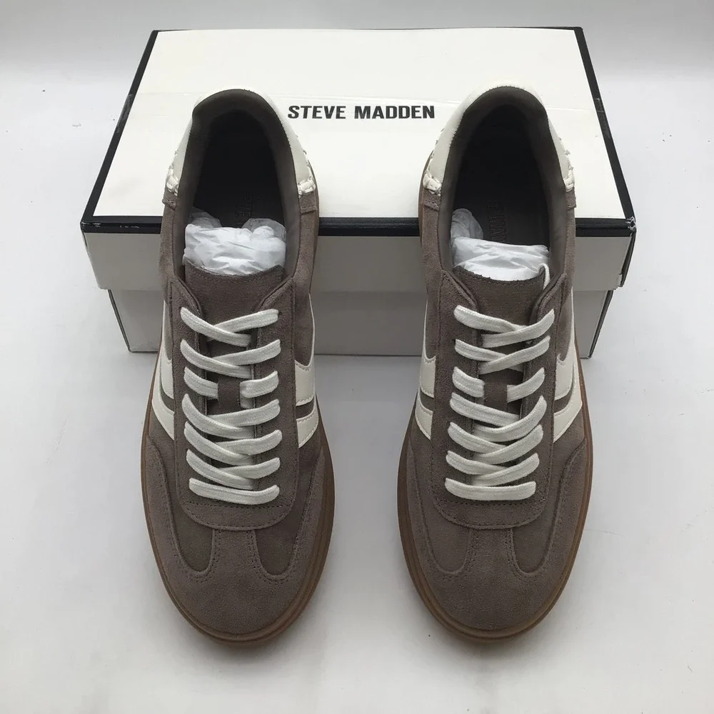 Steve Madden Dodge Taupe Suede Platform Sneakers Womens Size 10 Low‎ Top NEW